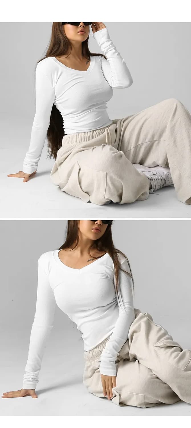 버터랩 25FW 펜던트 브이넥 슬림핏 긴팔 티셔츠 차콜 상품이미지7