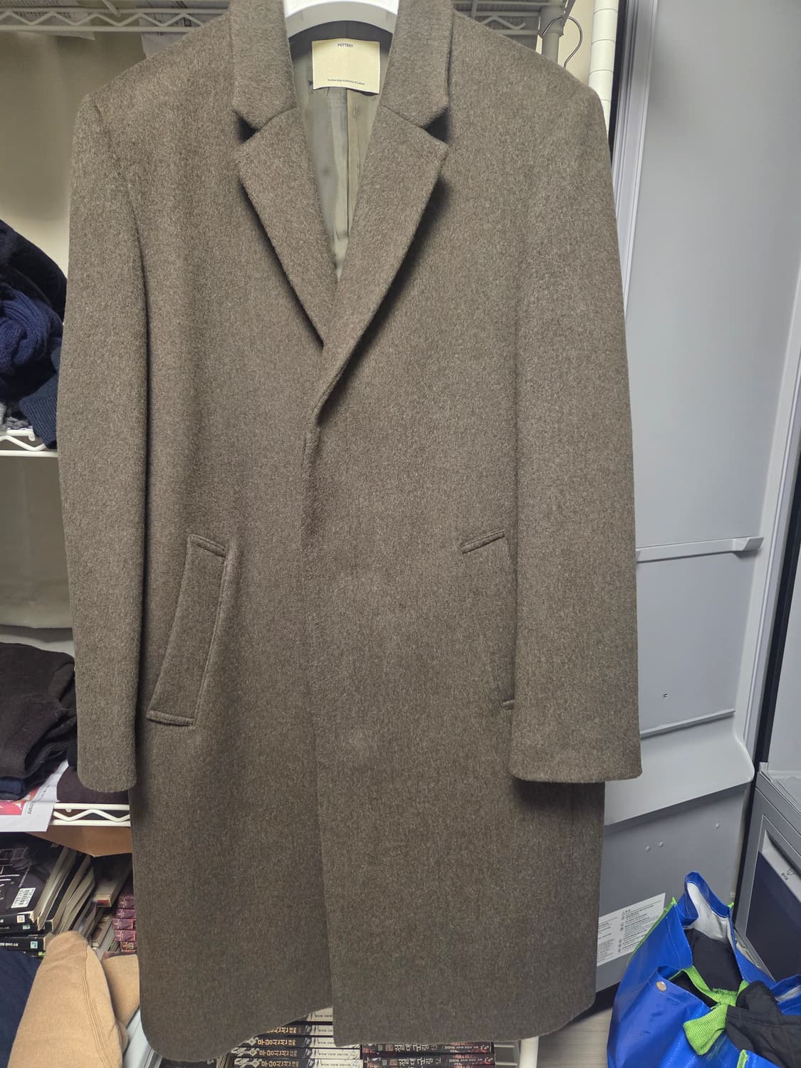 포터리 캐시미어 싱글 브레스티드 코트 카키브라운 2 상품이미지3