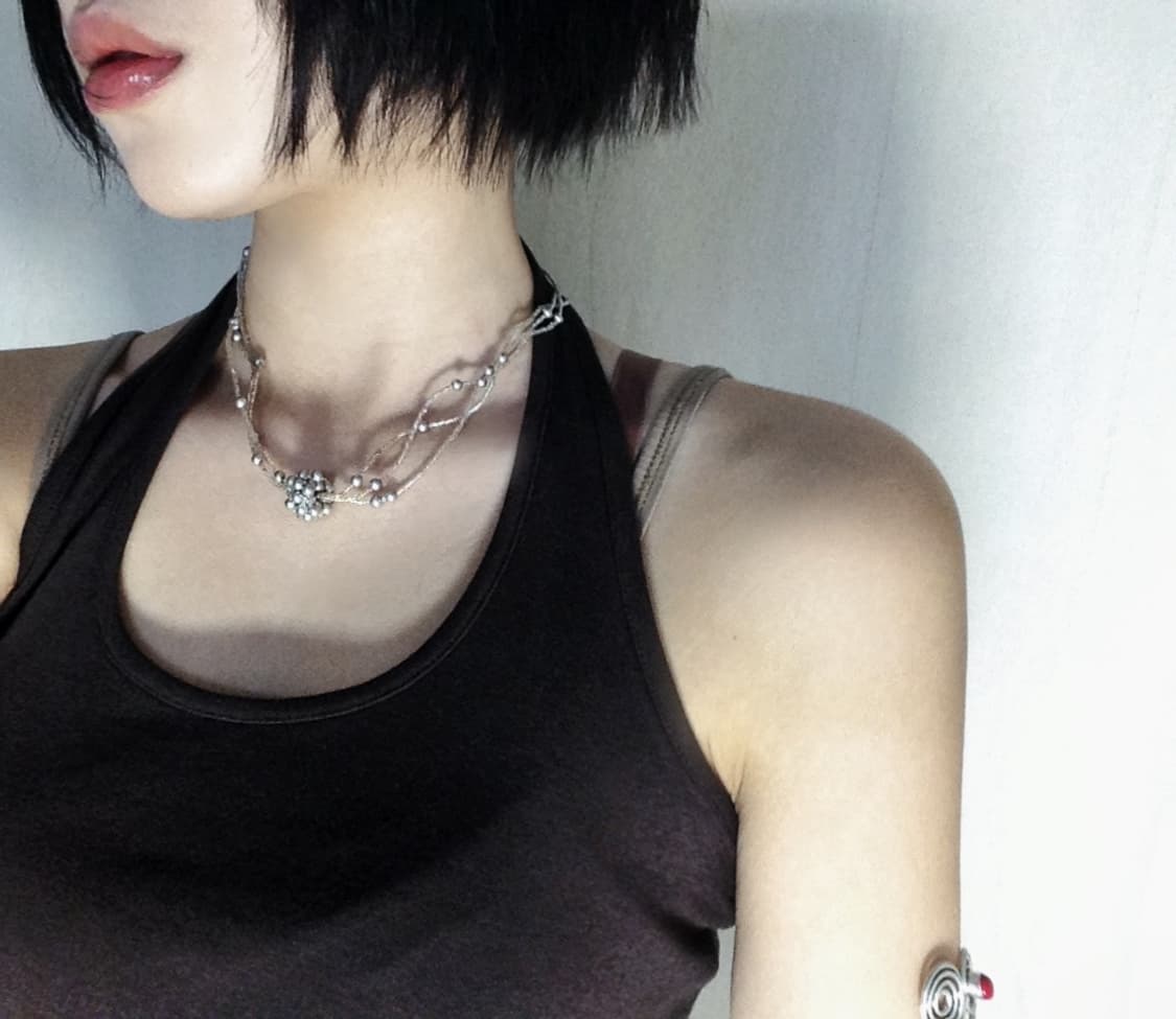 Twinkling Silver Beaded Necklace 상품이미지1