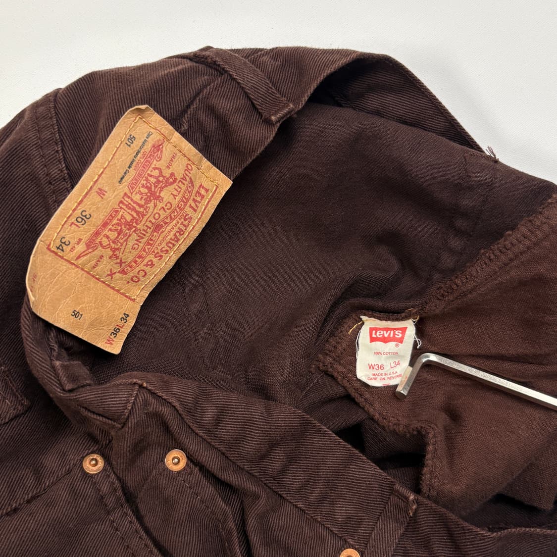 [36x34] 90s USA Levi’s 501 brown pants 상품이미지8