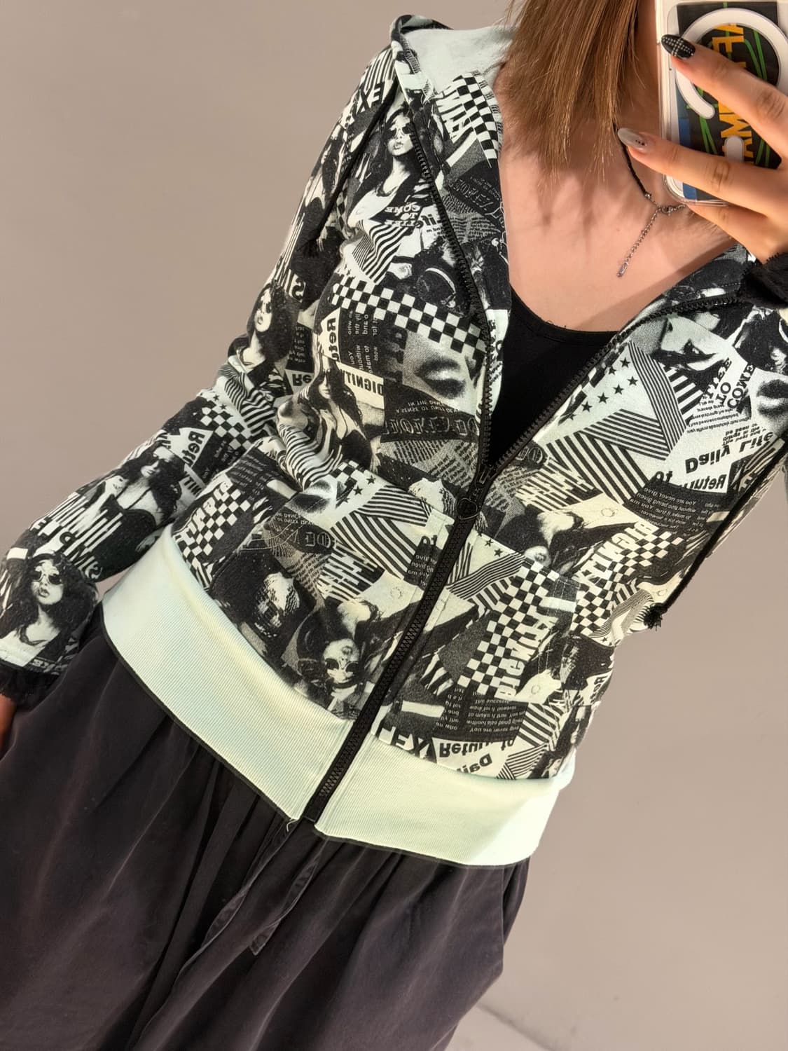 y2k printing detail mint hood zip-up 상품이미지4