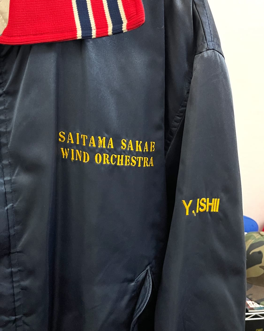 USA 올드 빈티지 사틴 봄버 자켓 네이비 상품이미지9