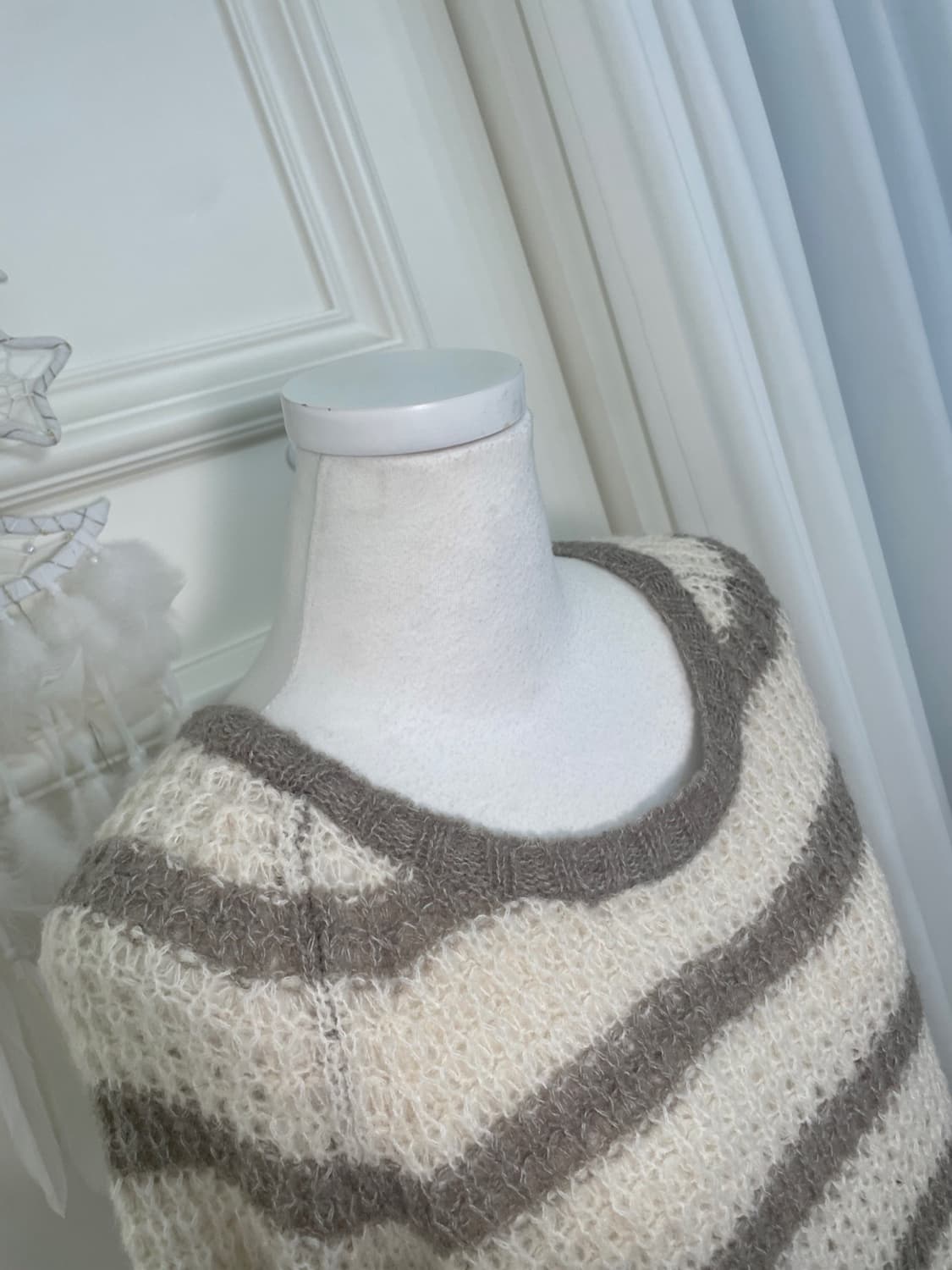 ivory khaki stripe regaln loose sweater 상품이미지7