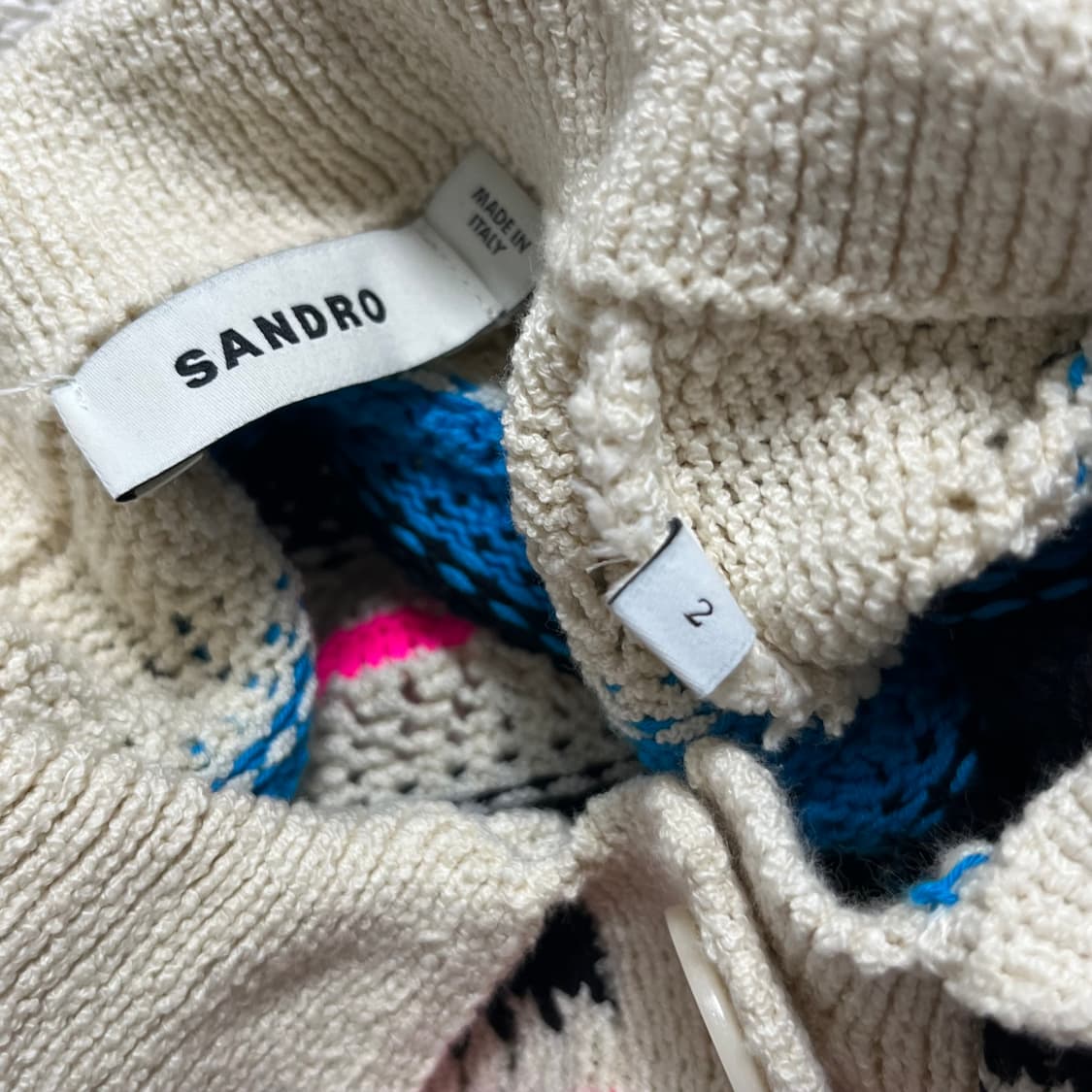 산드로(SANDRO) 멀티 스트라이프 크로셰 크롭 가디건 상품이미지7