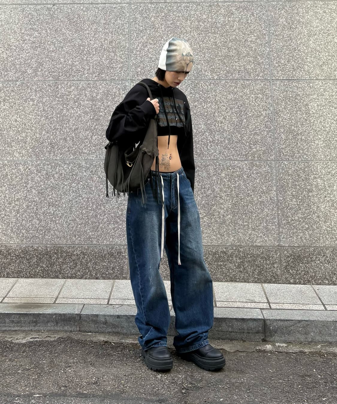 스컬프터 페이크 스웨이드 스트링 체인 호보 숄더백 카키 새상품 상품이미지3