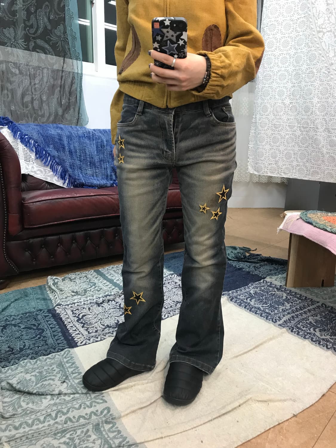 INTERFLOW 스판 스타 자수 워싱 부츠컷 데님팬츠 상품이미지1