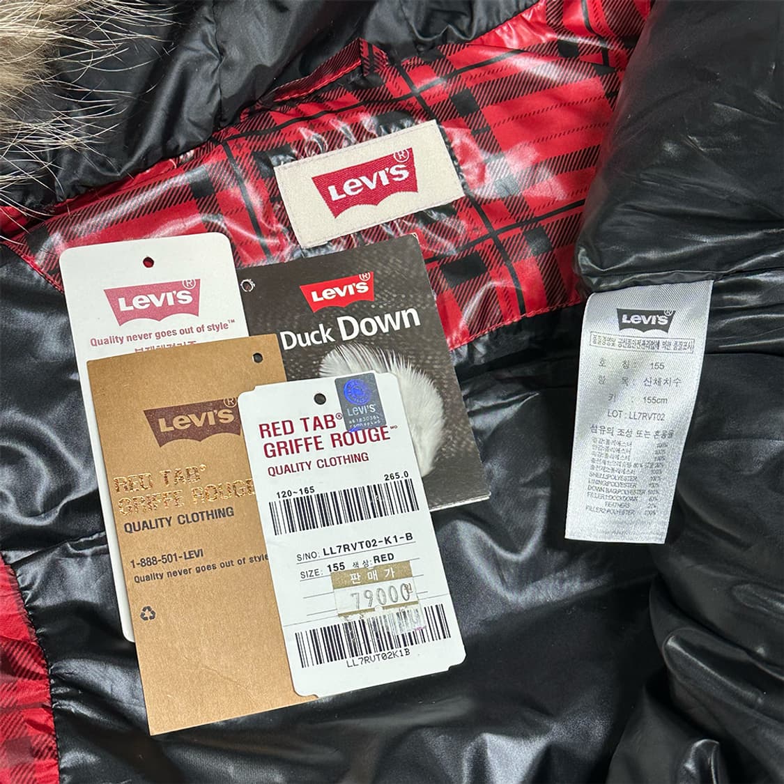 리바이스 체크 오리털 패딩 베스트 상품이미지3