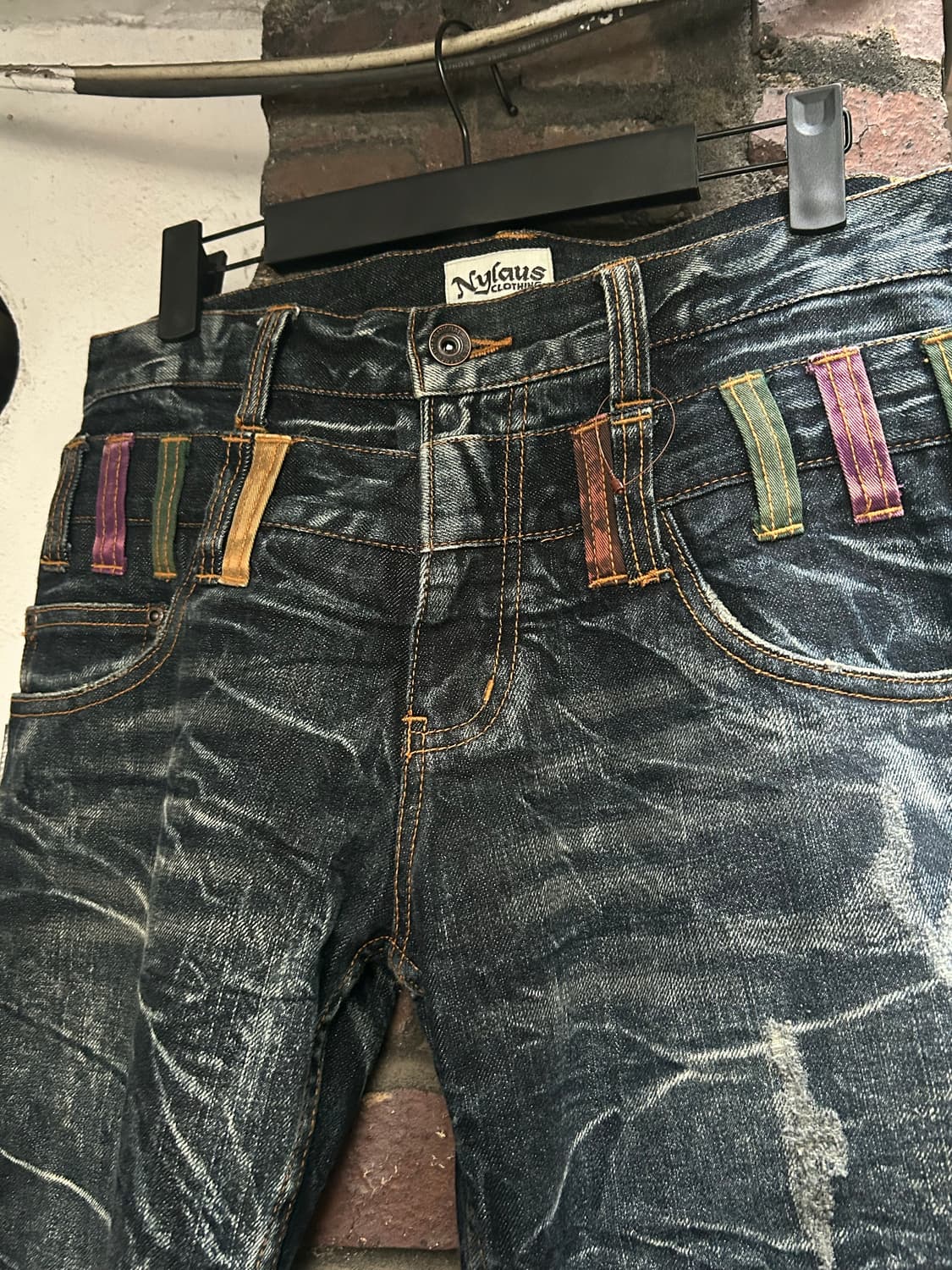 2000s JPN Y2K 투웨이스트 워싱 디테일 데님팬츠 상품이미지3