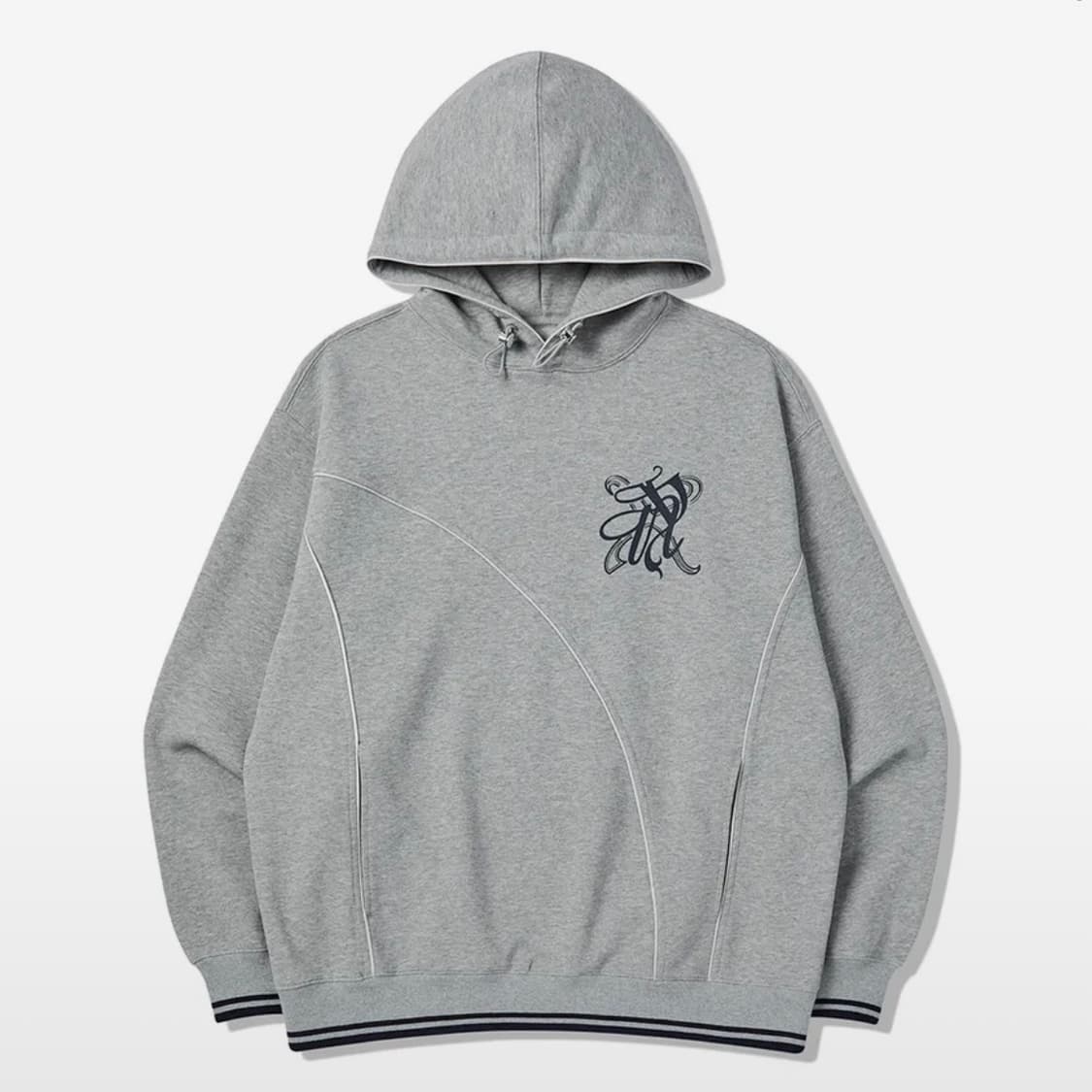 엔와이엑스엑스 오버핏 배색 로고 레터링 절개 후드티 그레이 S 상품이미지1