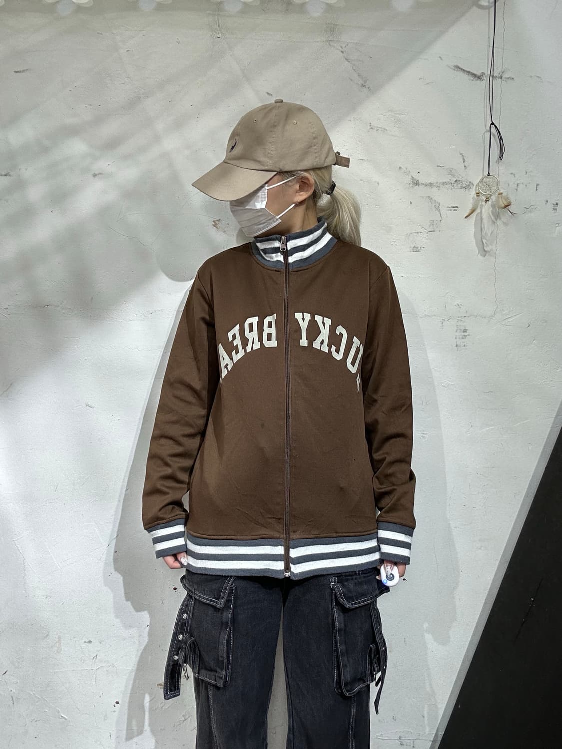 일본 빈티지 SHISKY 자수 프린팅 오버핏 브라운 트랙탑 져지 M 상품이미지4