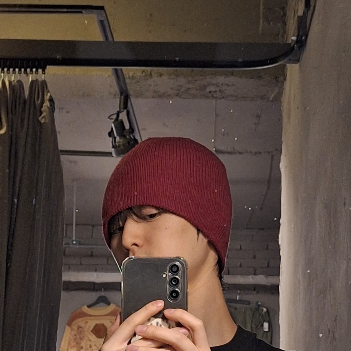 빈티지 피그먼트 레드 심플 울100 숏비니 비니 FREE 상품이미지2