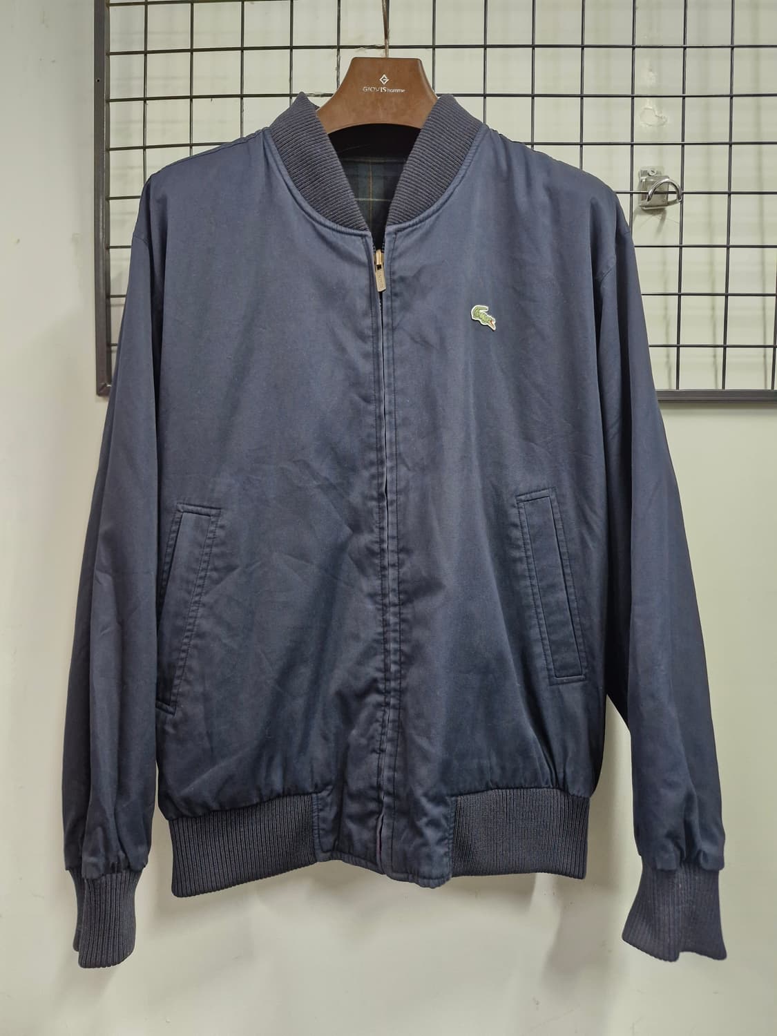 105XL 라코스테 빈티지 체크 패턴 양면 블루종 자켓. 상품이미지6