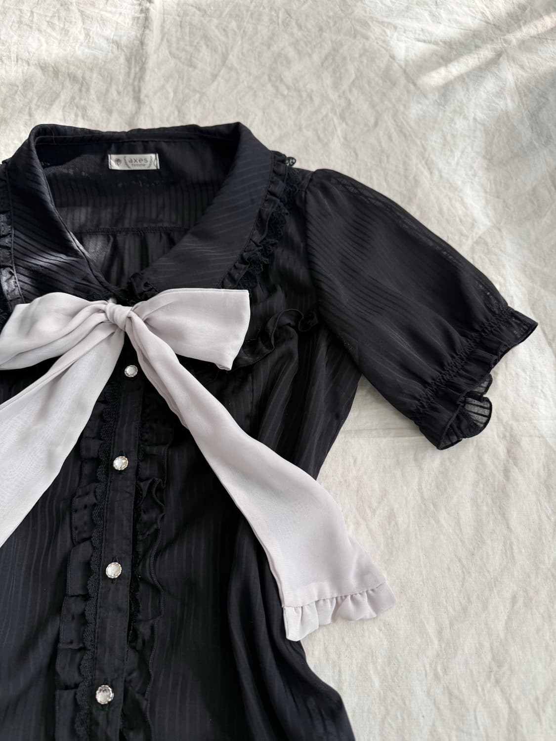 엑시즈팜 고스로리 공겜여주 리본 블랙 시스루 블라우스 상품이미지4