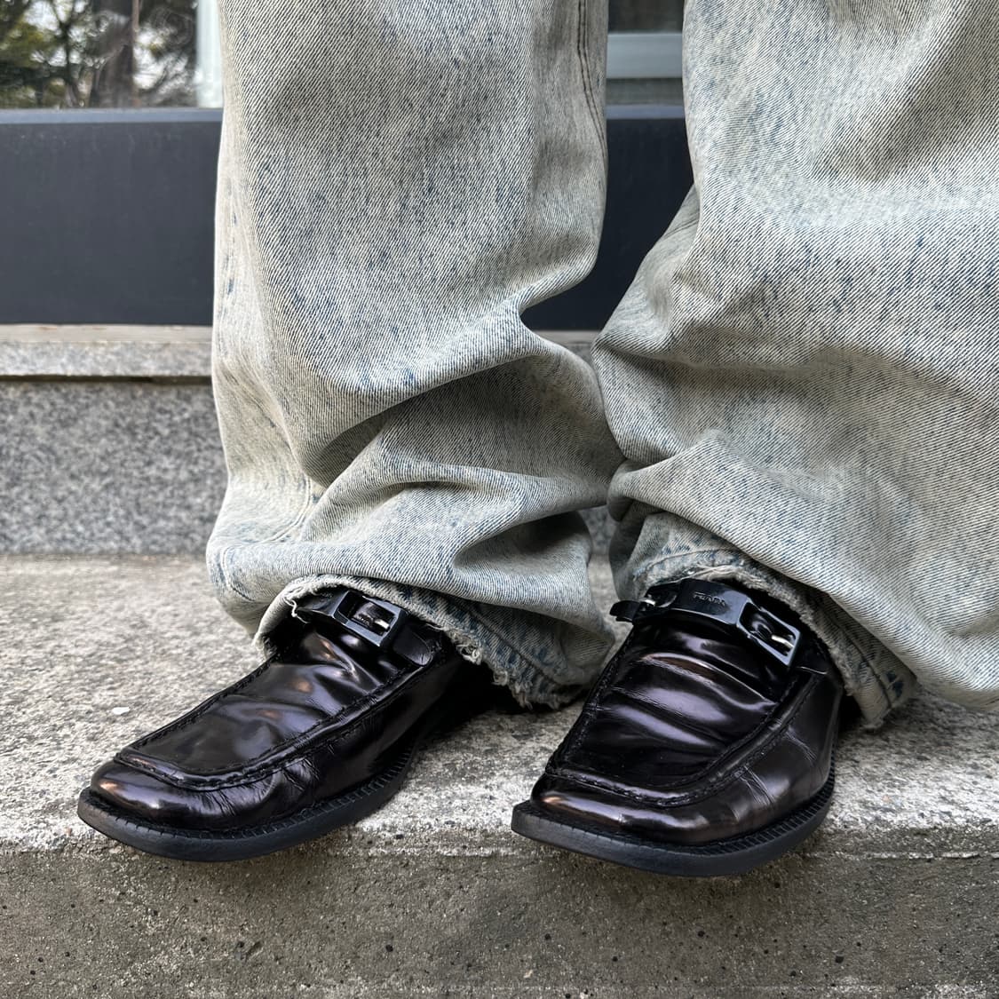 00s 블랙 프라다 스퀘어 토 버쿨 로퍼 상품이미지9