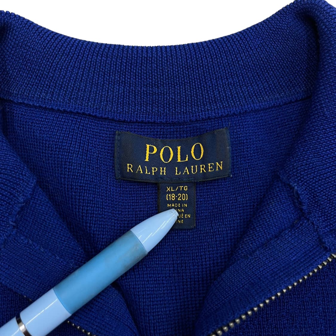 폴로 랄프로렌 성조기 블루 배색 블랙 니트 반집업 XL 상품이미지6