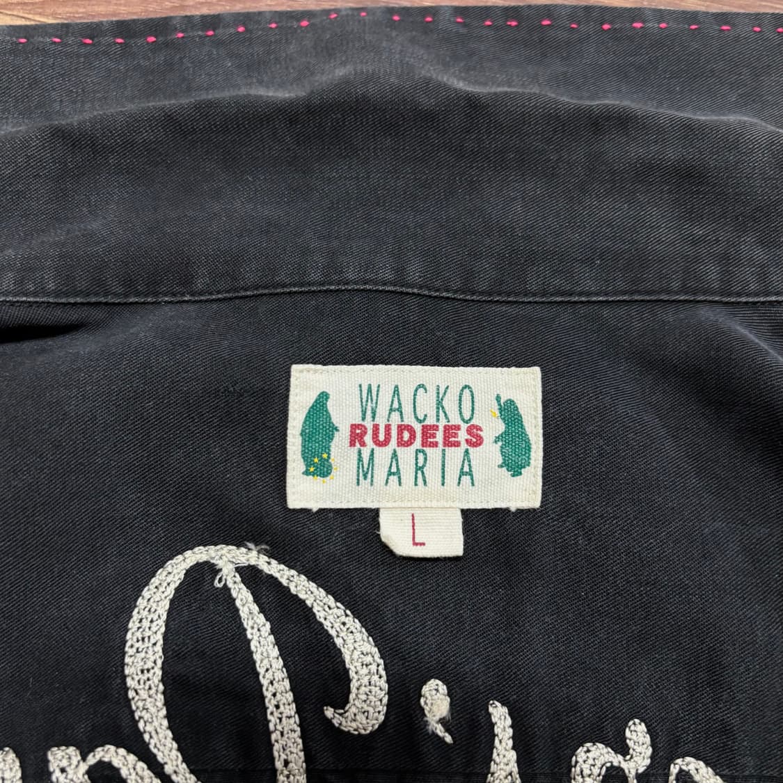 와코마리아 오픈 카라 체인 자수 블랙 볼링 셔츠 셔켓 상품이미지5