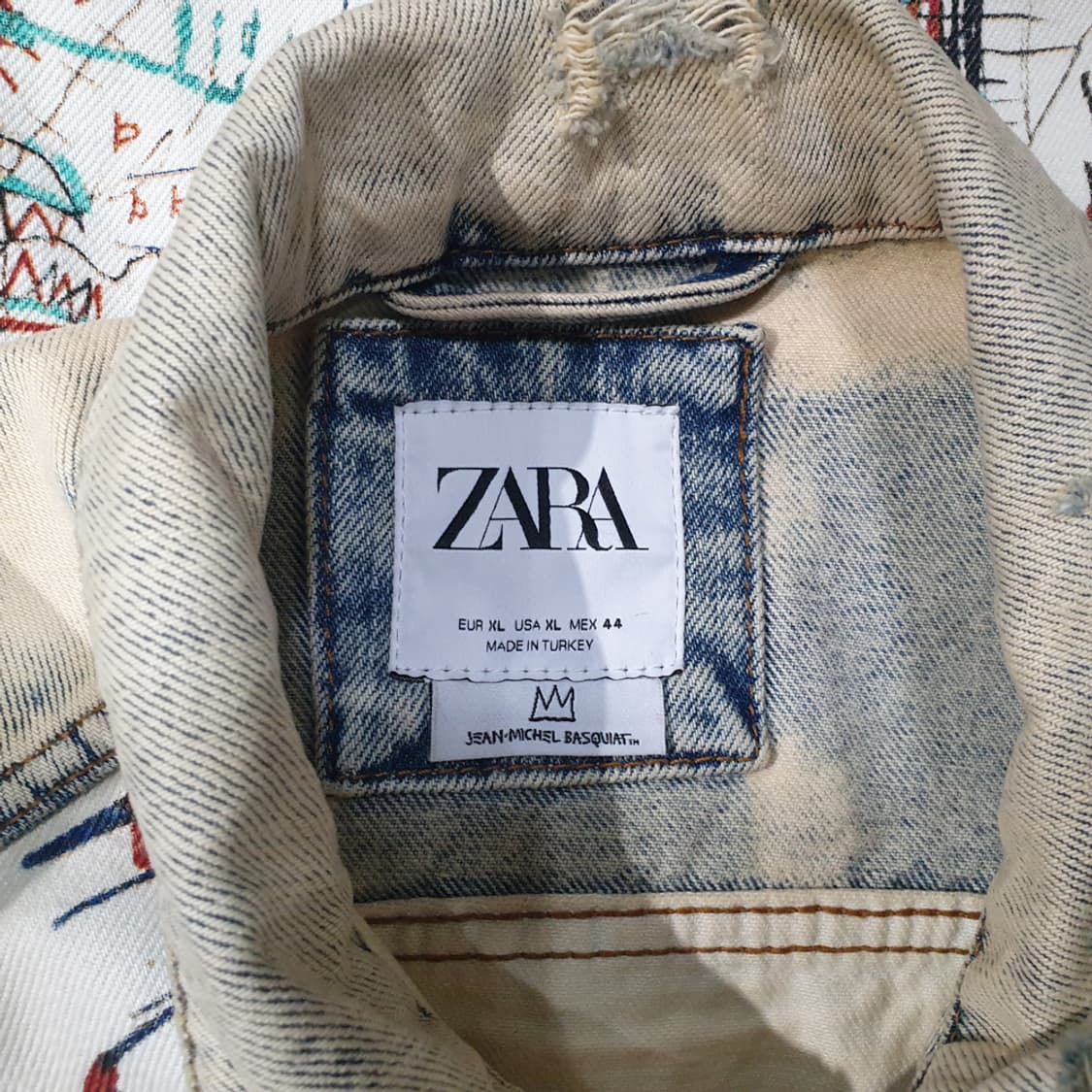 자라 장미쉘바스키아 콜라보 데님 트러커자켓 XL 상품이미지5