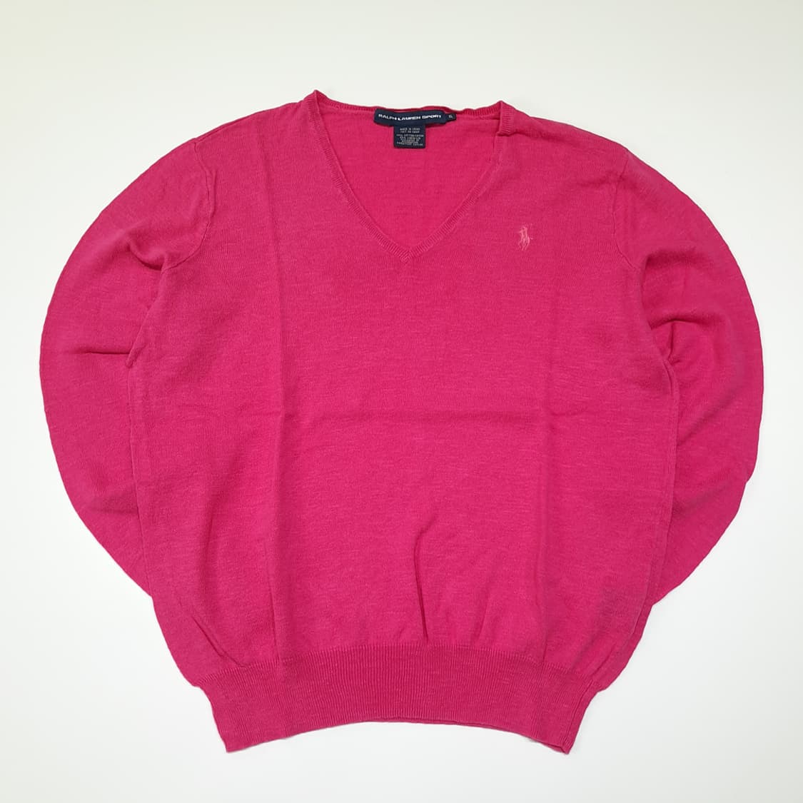 CL416 XL 폴로 90s 코튼린넨 브이넥 핑크포니 니트 스웨터 상품이미지1