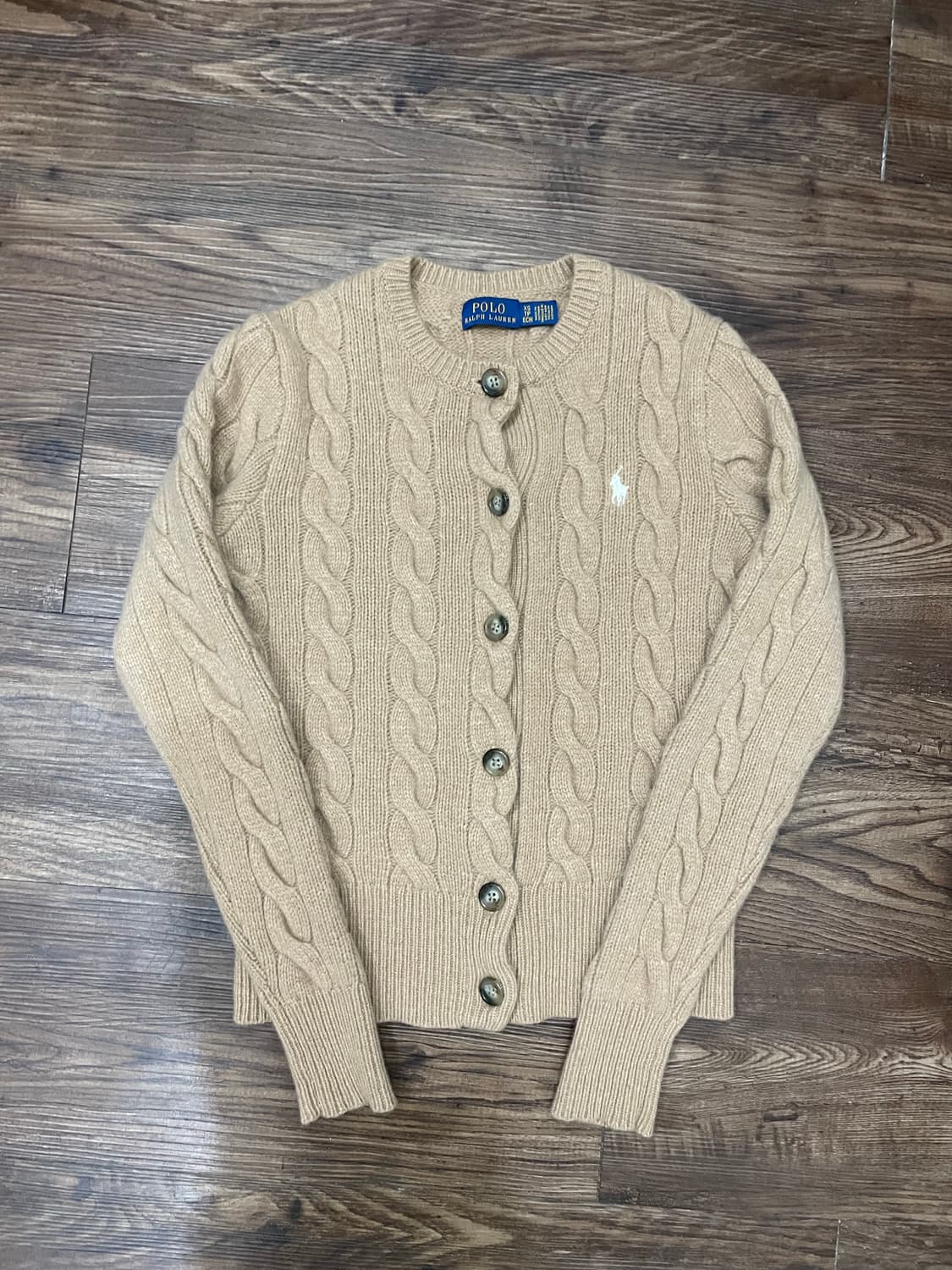 폴로 울 캐시미어 케이블 가디건 베이지 상품이미지3