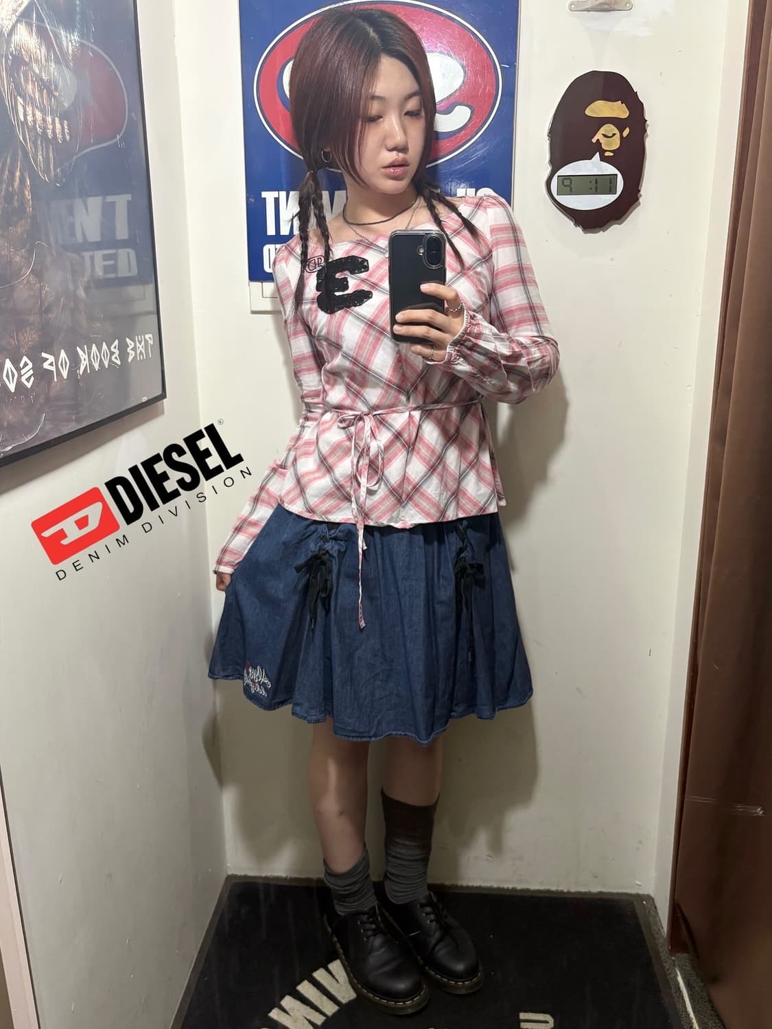 디젤 체크 블라우스 코디 세트 🍄 상품이미지1