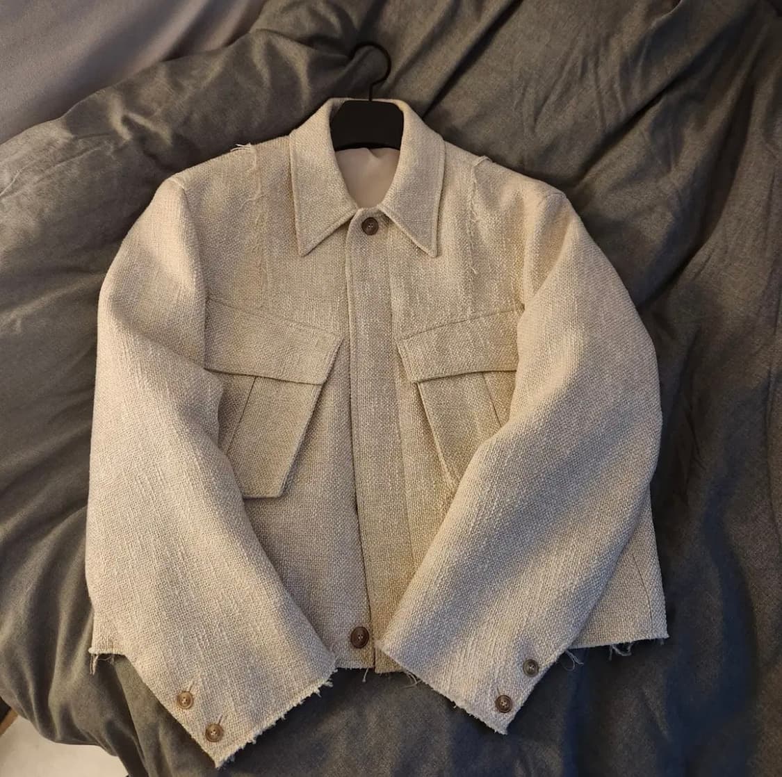 쿠어 트위드 크롭 컷오프 자켓 에크루S 상품이미지1