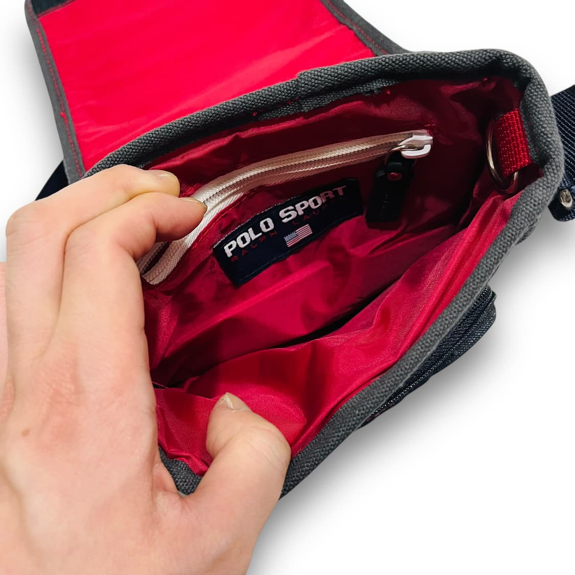 폴로 스포츠 90s 문구 키링 디테일 미니 데님 크로스백 상품이미지6