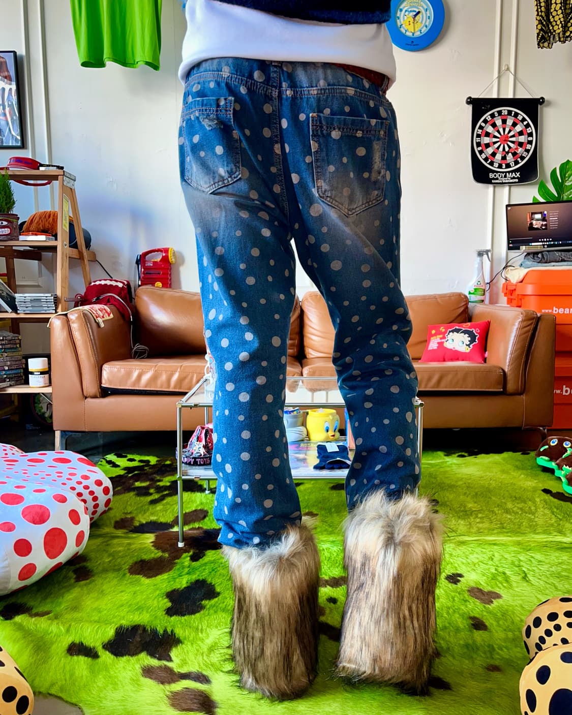 JPN Vintage Dot Pattern Wide Denim Pants 상품이미지3