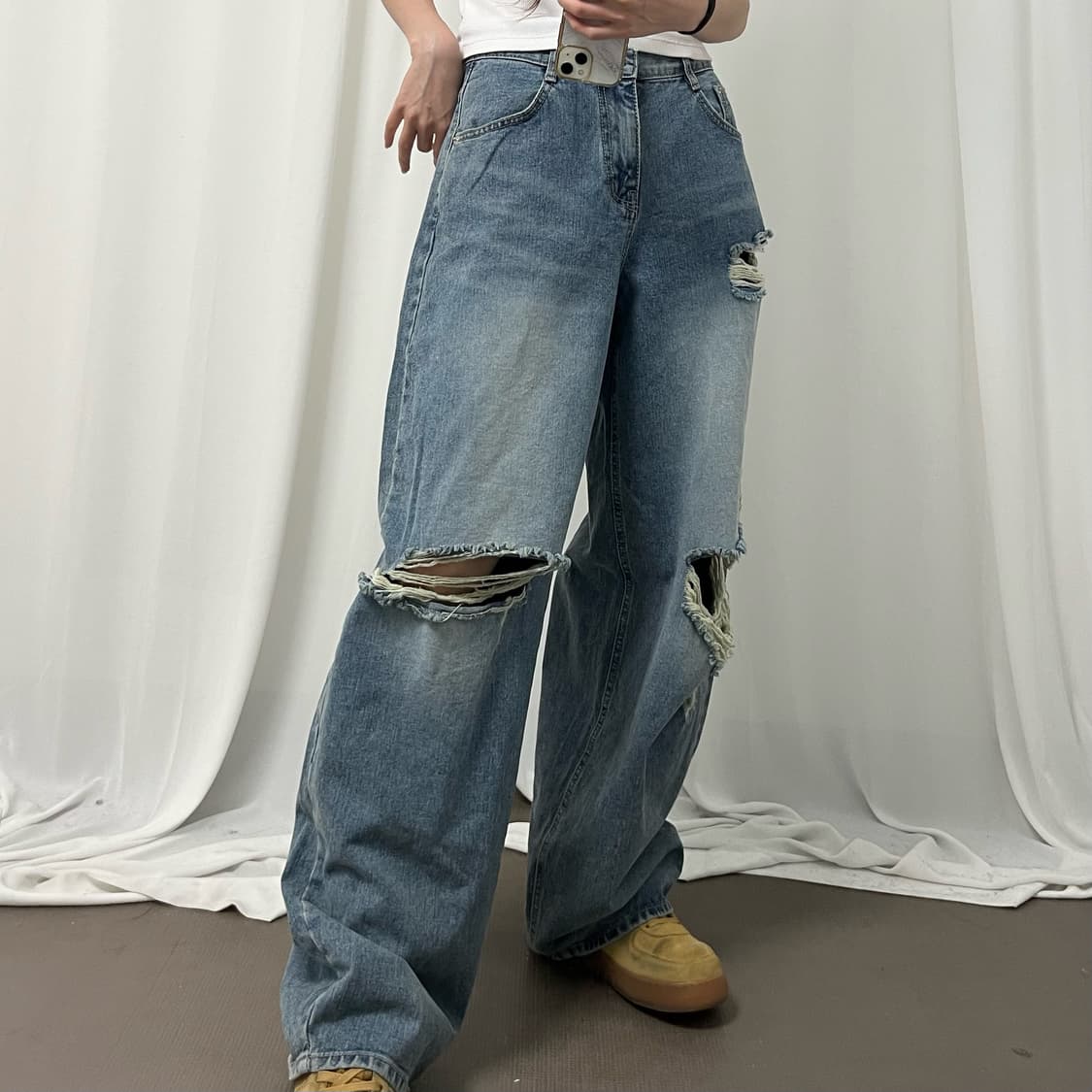 Light blue damage denim pants 상품이미지2