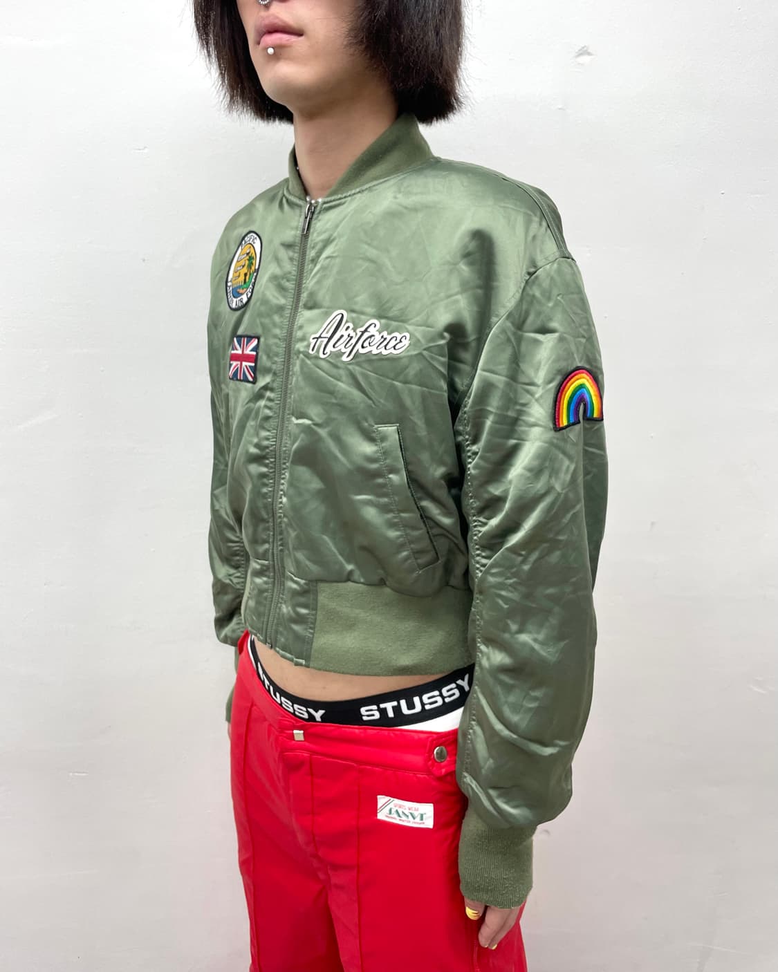American cropped glossy Bomber jacket 상품이미지3