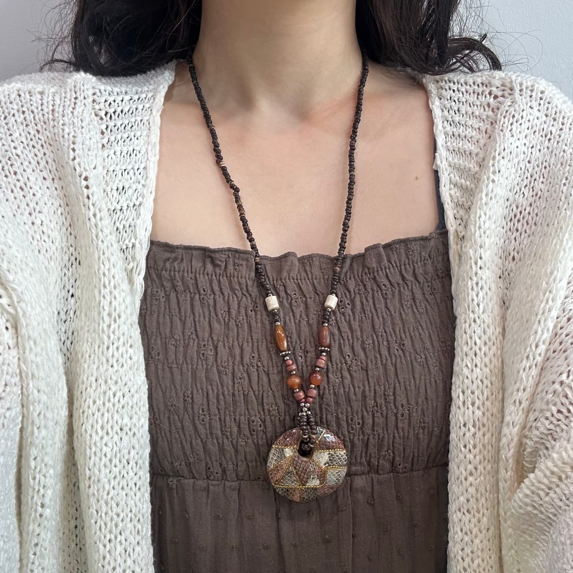 Vintage ethnic brown stone necklace 상품이미지5