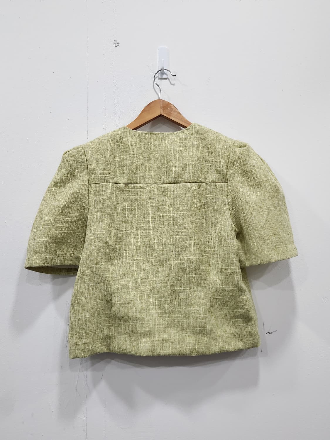 [F] 트위드 퍼프소매 반팔 여름 자켓 연그린 상품이미지2