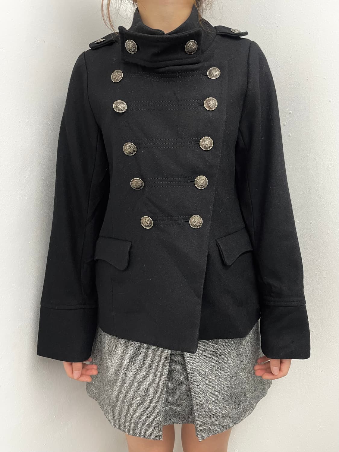 락시크 나폴레옹 블랙 버튼 하프 코트 상품이미지2