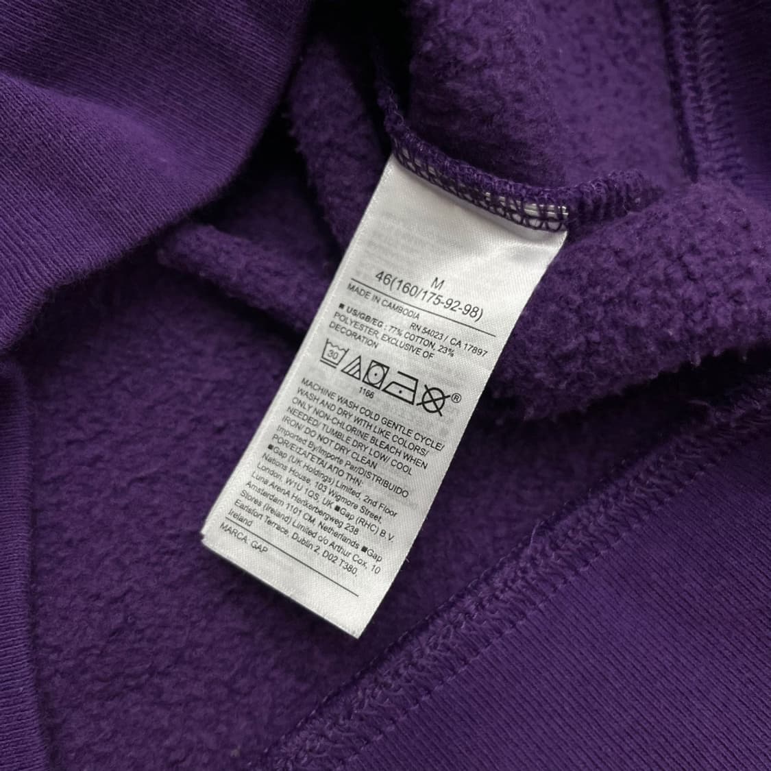 갭 연보라 센터로고 딥퍼플 후드집업 M 상품이미지6