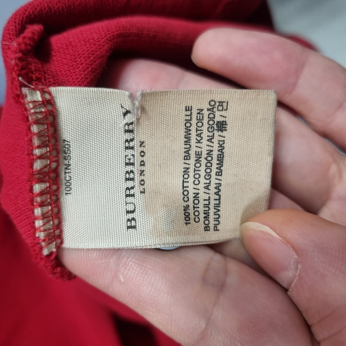 버버리 레드 반팔 카라 티셔츠 상품이미지5