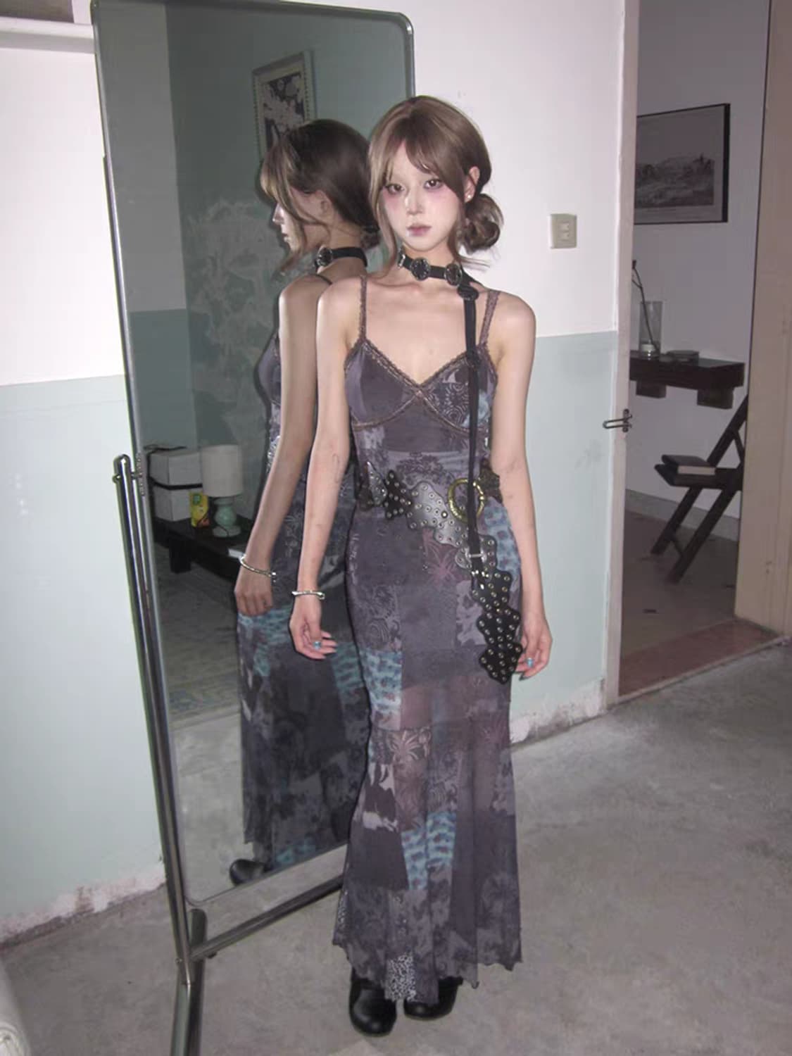패치워크 보라 퍼플 블루 파랑 파란 원피스 페스티벌 빈티지 상품이미지1