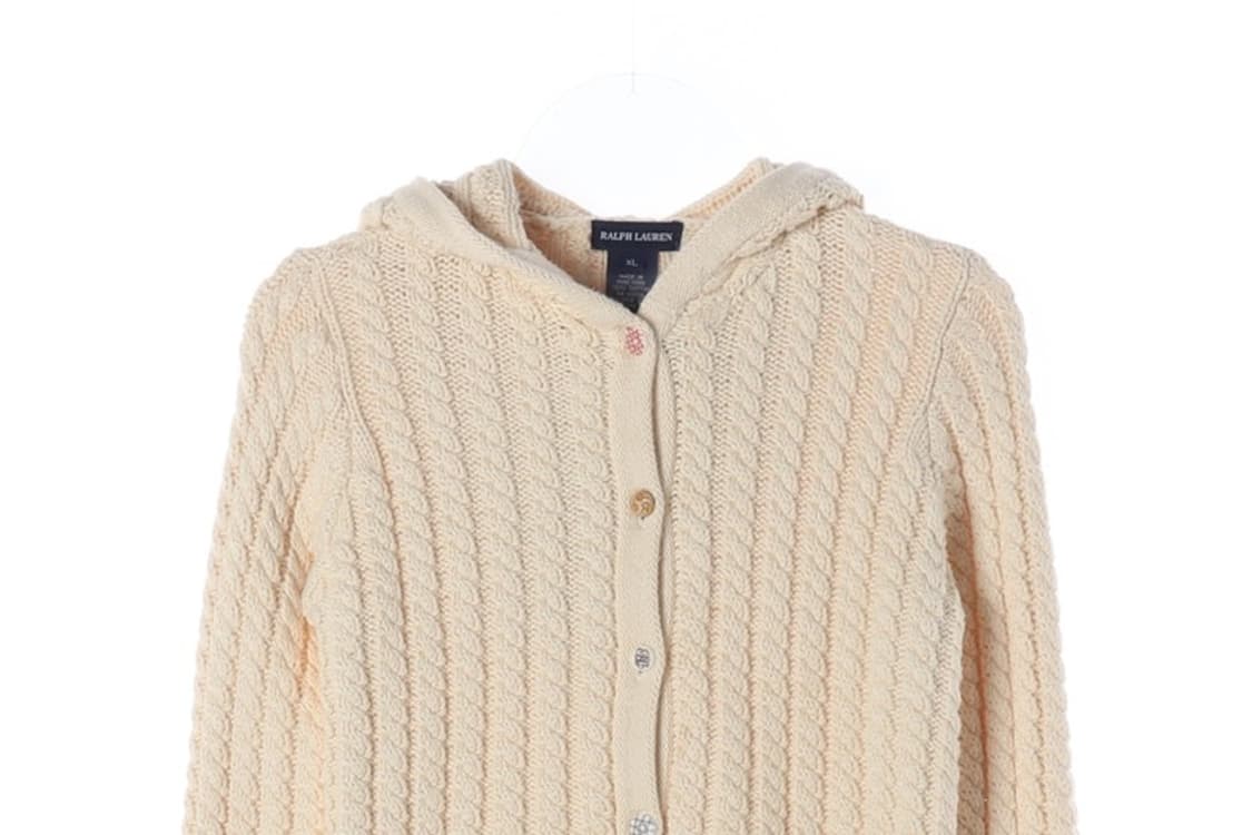 랄프로렌 크림 꽈배기 후드 가디건 XL 상품이미지3