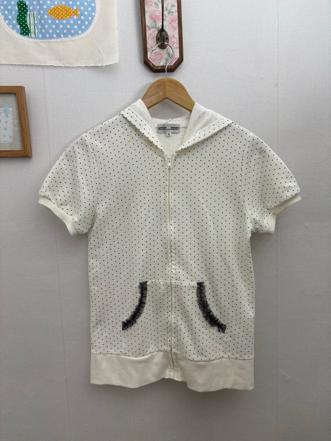 아이보리 도트 레이스 포켓 후드집업 상품이미지5
