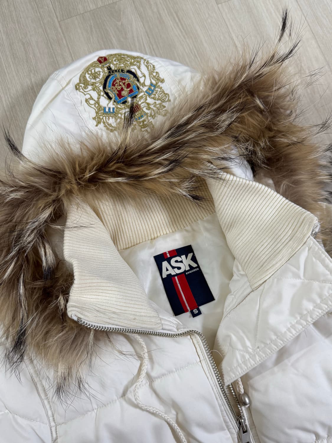 Ask 에스크 화이트 아이보리 울프죠 퍼 후드 패딩 상품이미지5