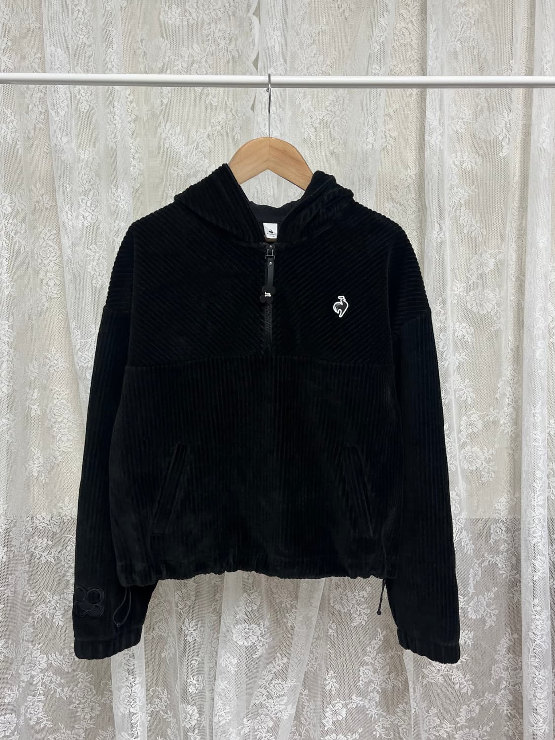 90) 르꼬끄 스포르티브 코듀로이 후드 반집업 블랙 상품이미지1