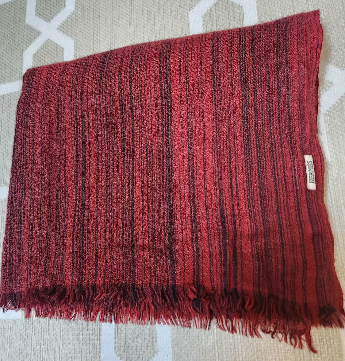 [정품 ] 에르메스 머플러 목도리 100% 캐시미어 버건디 줄무늬  상품이미지3