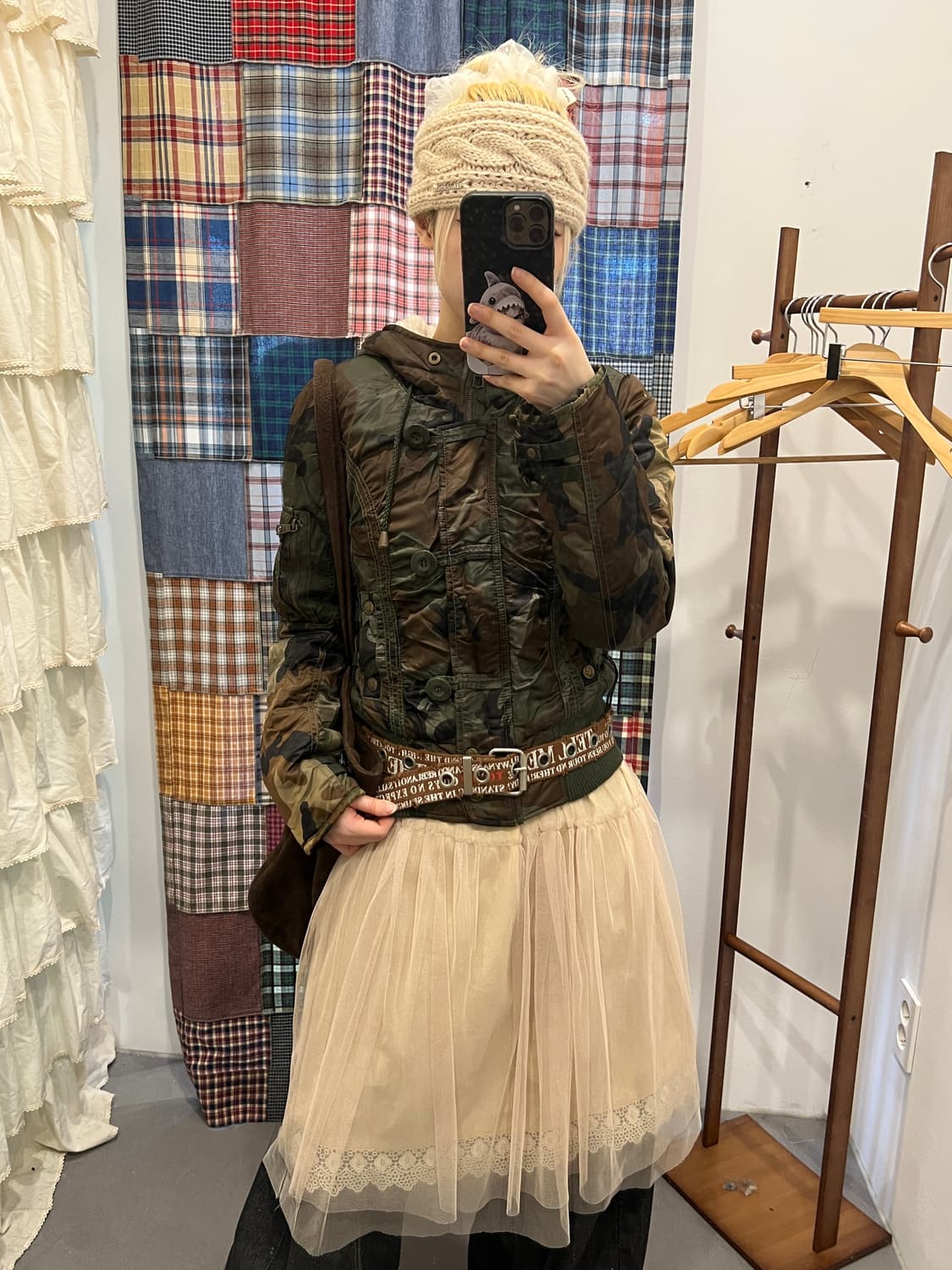 카키 카모 플리스 후드 자켓 상품이미지2