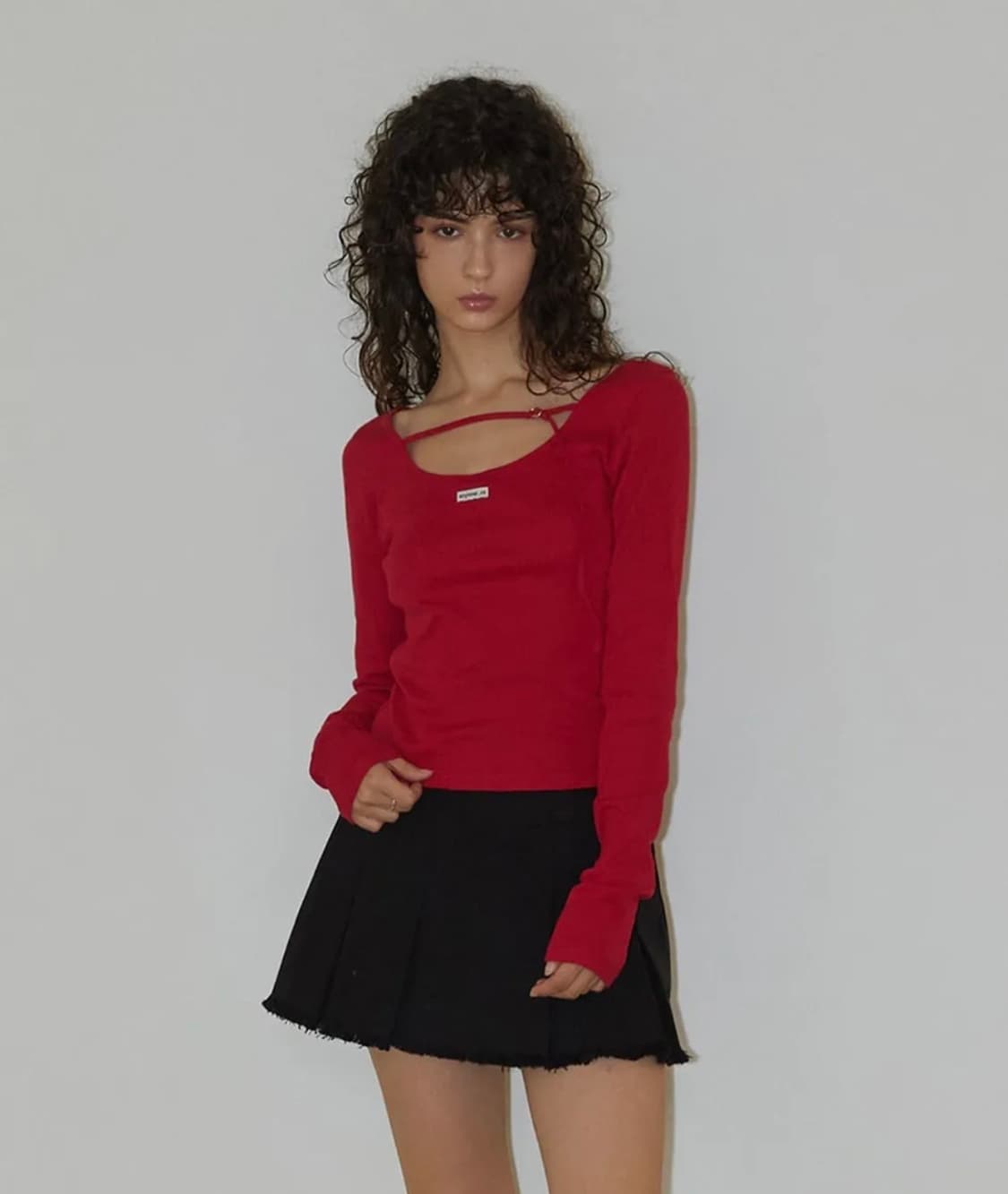 렌세 백 포인트 보트넥 슬리브 레드 상품이미지2