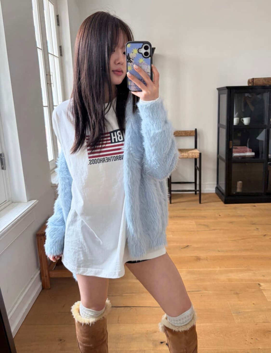 헤더먼트 테디 롱가디건 아이스블루 상품이미지3