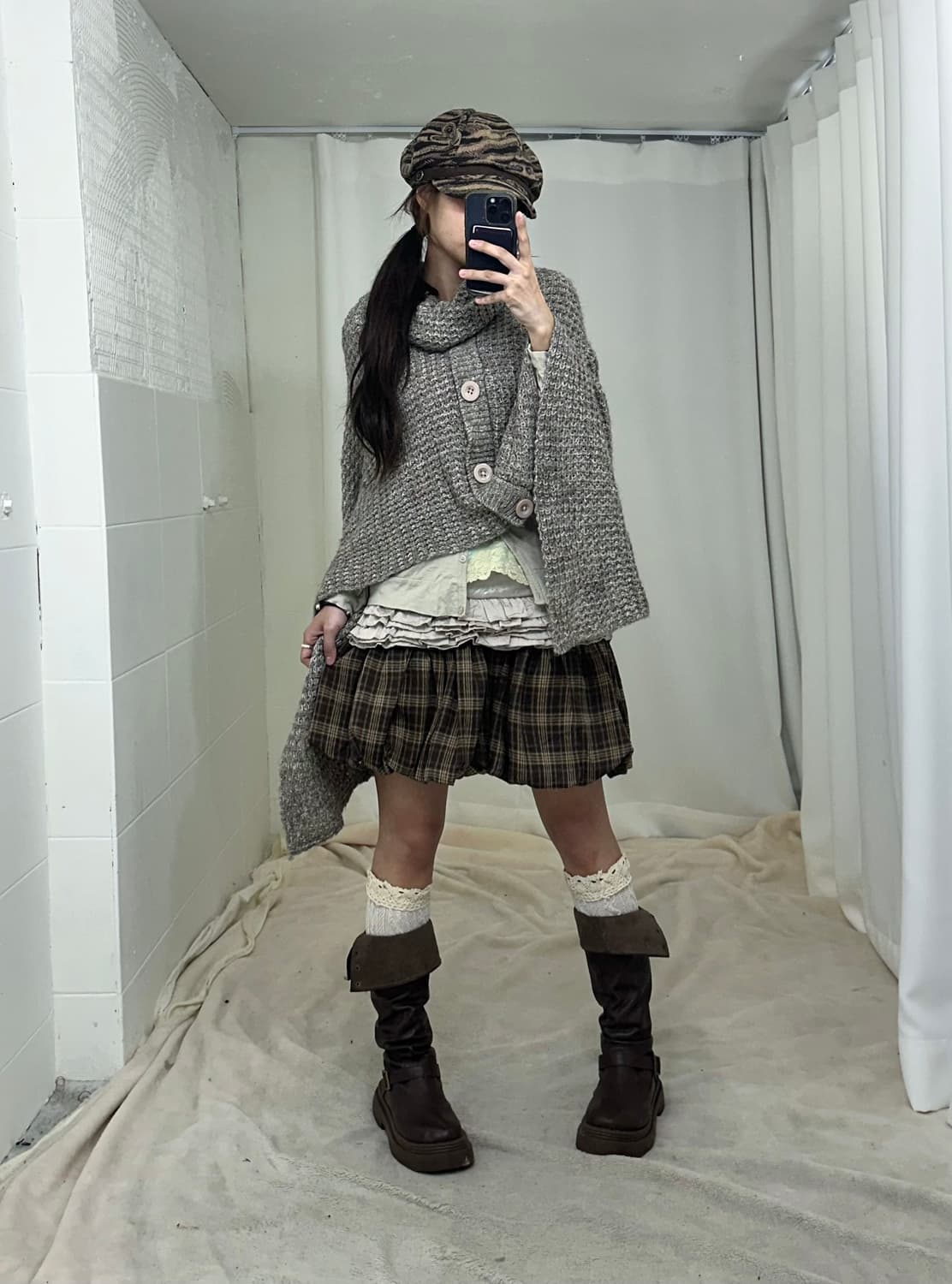 케이프 가디건 모카무스 민트 모리걸 코디세트 상품이미지1