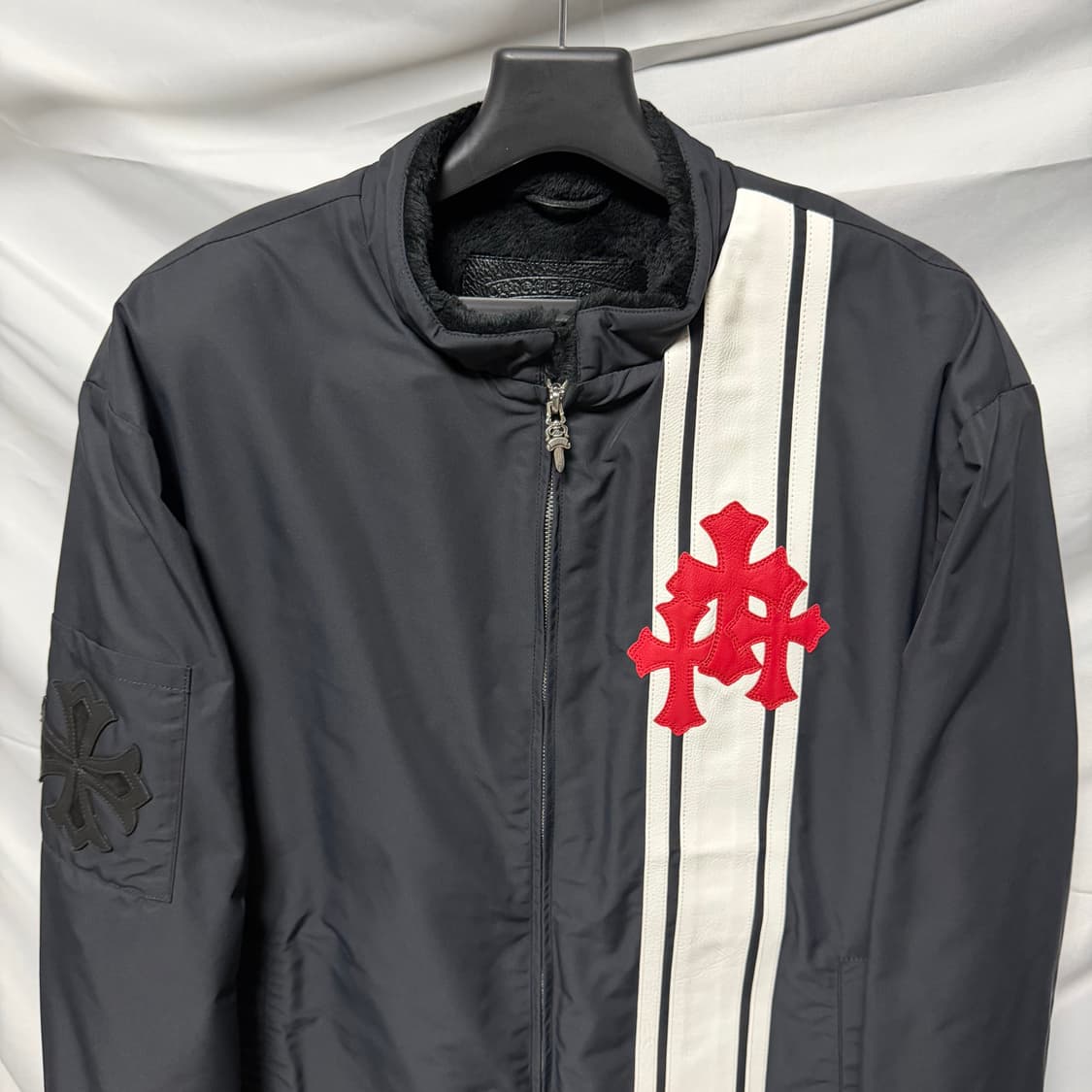 1250판매/S+급 크롬하츠 트리플 크로스 레더패치 폭스퍼 퍼자켓 상품이미지2