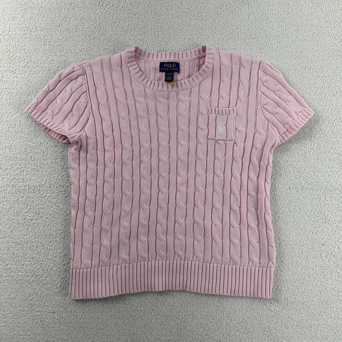 폴로 신형QR 포니로고 핑크 꽈배기 반팔 니트 상품이미지2