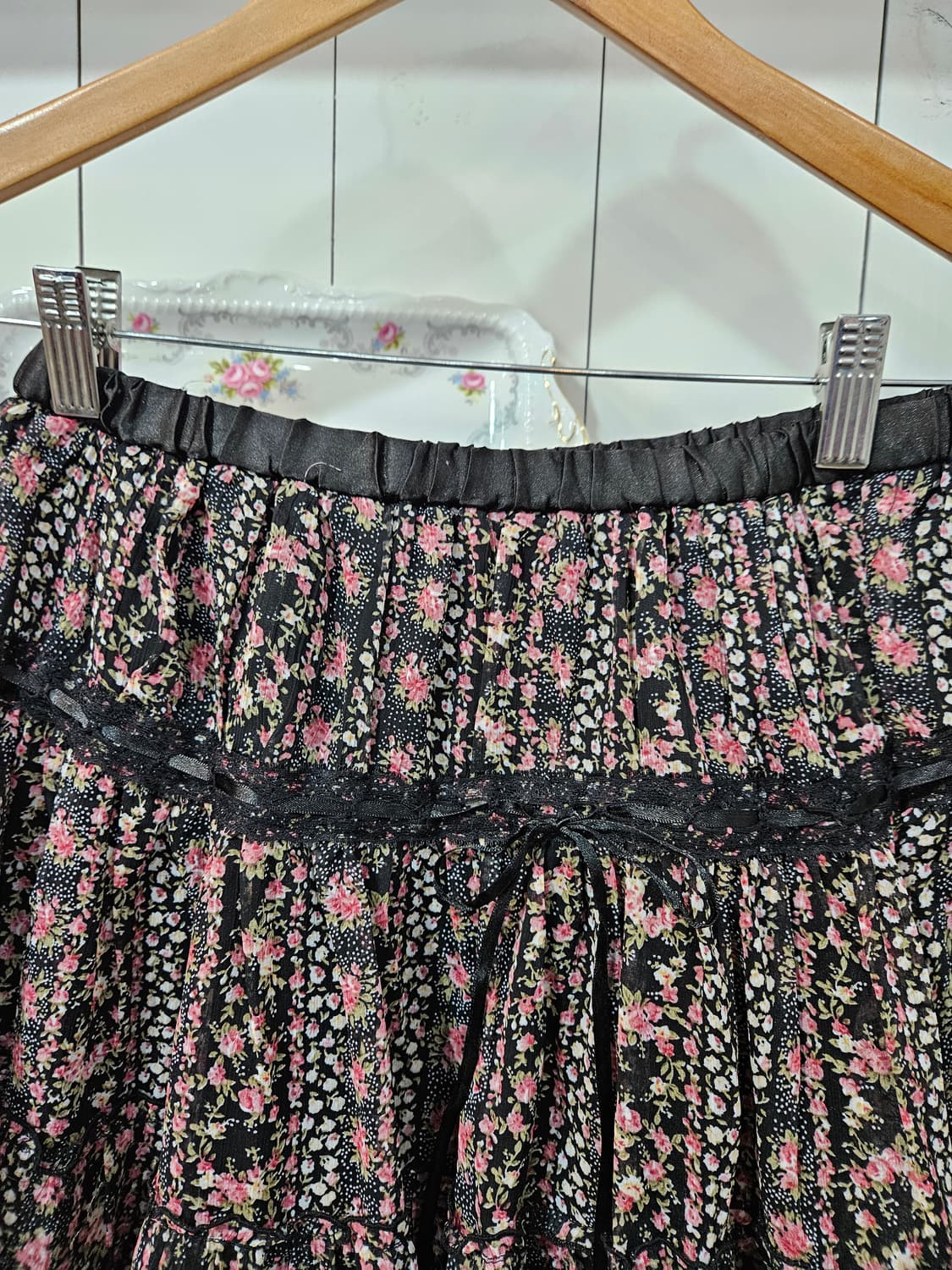 플라워 패턴 미니 스커트 블랙 캉캉 치마 상품이미지3