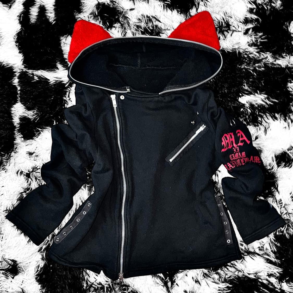 PUNK 네코미미 라이더 크롭 후드집업 상품이미지3