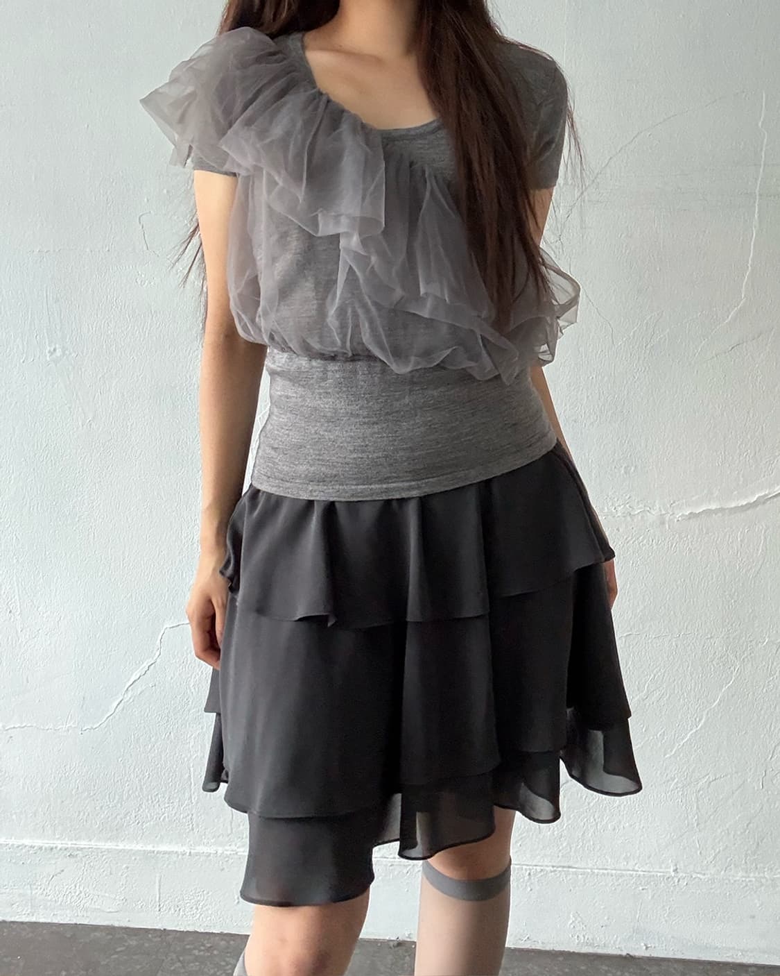 Charcoal gray cancan midi skirt 상품이미지5