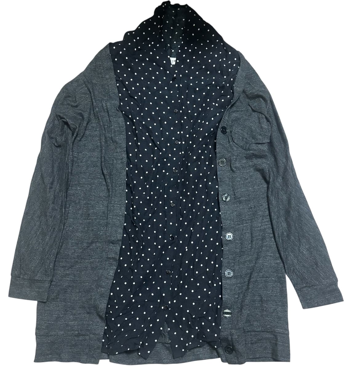 Lepsim 빈티지 도트 땡땡이 가디건 레이어드 롱 셔츠 티 모리걸 상품이미지1